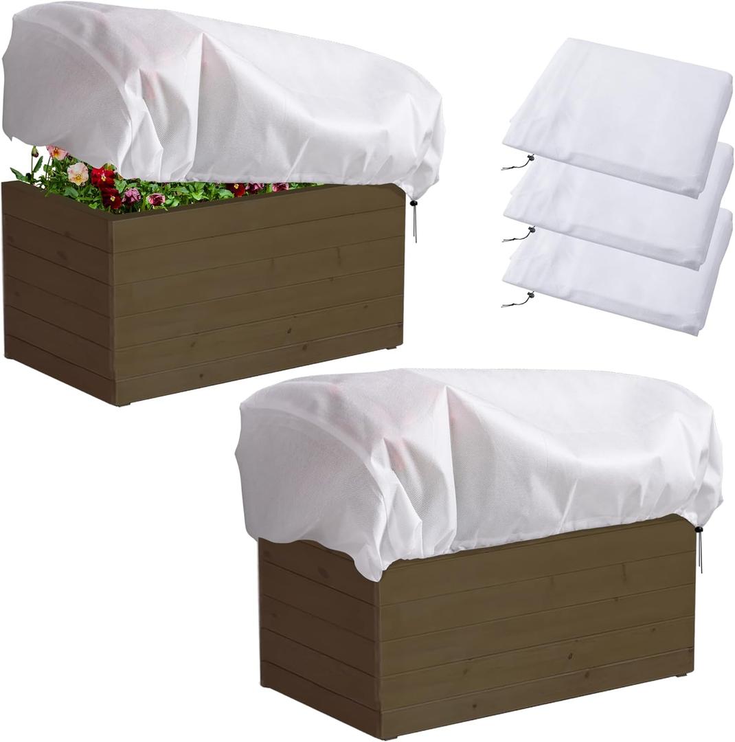 DECOHS 3 Pcs Rectangular Winter Plant Freeze Protection Cover - 39.3" x 17.7" x 15.7" Balcony Planter Box Cover - Frost Bags Wraps Blanket for Flower Boxes (Small)