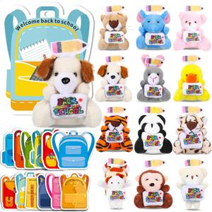 30 Set Welcome Back to School Gifts for Students Teachers Stuffed Animals Bulk Mini First Day of School Plush Animals with Card Small Stuffed Doll Tiny Keychain Classroom Gift Party Favors