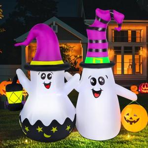 6 FT Halloween Inflatables Cute Ghosts Outdoor Decorations, Blow Ups Funny Ghosts with Build-in LED Lights, Funny Yard Garden Decoration for Halloween Party Indoor Outdoor