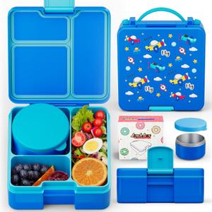 QCQHDU 2000ML Bento Lunch Box with 3 Compartments Container & Leak-Proof 8oz Insulated Food Jar, Suitable for Adults, Kids, and Toddlers QCQHDU 2000ML Bento Lunch Box with 3 Compartments Container & Leak-Proof 8oz Insulated Food Jar, Suitable for Adults, Kids, and Toddlers