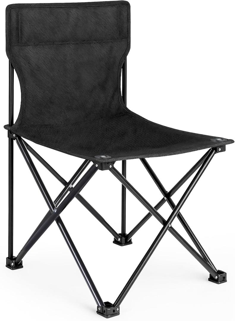 YSSOA Portable Folding Camping Chair for Adult with Carry Bag, Collapsible Anti-Slip Padded Oxford Cloth Stool for Hiking, Fishing, Gardening, Picnic, Small, Black