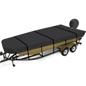 Jon Boat Cover 12 ft,900D Heavy Duty Trailerable Waterproof Jon Boat Cover 12 Foot with Motor Cover, Marine Grade Canvas,Carbon Black (A Fits 12ft Length, Beam Width up to 56'')