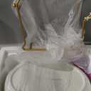 Large Size 2 Tier Ceramic Fruit Bowl,13.4 and 11 inch PlateMore Storage Space, Golden Metal Stand for Kitchen Counter,Porcelain Fruit Basket for Countertop, Snack, Nuts, Cake, Dessert - White