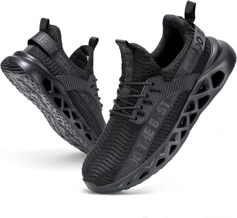 Furuian Steel Toe Sneakers for Men Women Lightweight Safety Shoes Comfortable Puncture Proof Slip On Indestructible Work Shoes, Black, 11