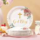 175 PCS Baptism Plates and Napkins Party Supplies - Baptism Decorations for Girls - God Bless Disposable Paper Plates First Communion Plate for Christening Baby Shower Party Decorations