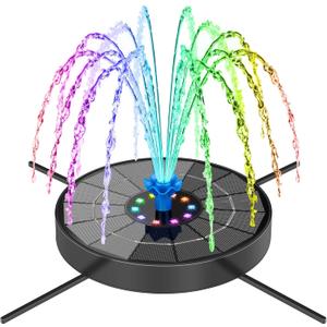 SEIRMEP Solar Fountain Pump with 3 Spray Height Adjustments, Upgraded Glass Solar Bird Bath Fountains with LED Lights,6 Nozzles,Outdoor Solar Water Fountain for Bird Bath, Garden, Pool, Pond (Blue)