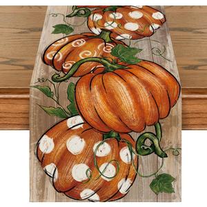 Artoid Mode Polka Dot Pumpkins Vine Fall Table Runner, Seasonal Autumn Thanksgiving Kitchen Dining Table Decoration for Home Party Decor 13x72 Inch (Wood)
