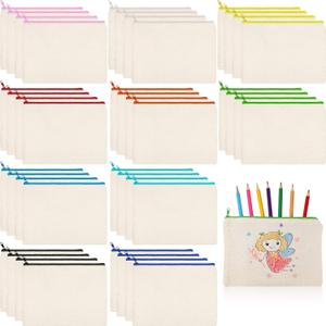 Shappy 40 Pieces Canvas Zipper Pouch Bags Pencil Pouch Canvas Makeup Bags Blank Pencil Case Cotton Cosmetic Case for Travel DIY Craft(9.25 x 6.89 Inches, L)