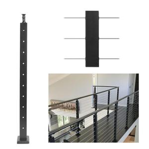 Sidasu 36" Level Cable Railing Post,Stainless Steel Adjustable Top Post for Stair & Deck Railing System, Horizontal Drilled Line Post with Rubber Grommets, Matte Black Finish