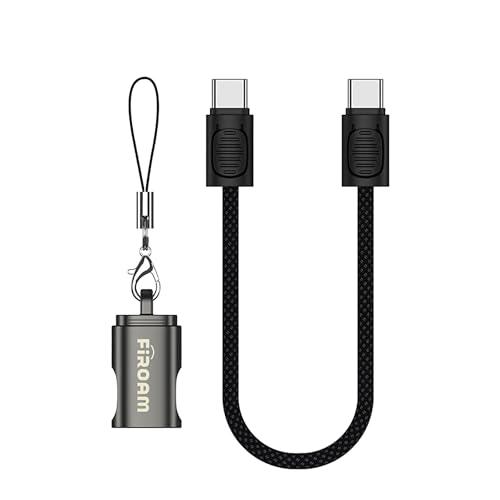 FiRoam PowerPal USB-C Cable, 60W Fast Charging, 0.65ft Keychain Design, Zinc Alloy Connector, Charging Cables for 1Phone17/16/15 Series, Samsung Galaxy Series, Google Pixel (Dual Black Pack)