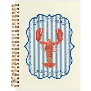 WUCHJ Coastal Beach Lobster Notebook, Blue Striped Preppy Beach Journal, Vintage Coastal Beachy Crayfish Notebook Journal for Note Taking, Lobster Gifts, 5.5x8.3 Inch (Beige bottom shrimp)