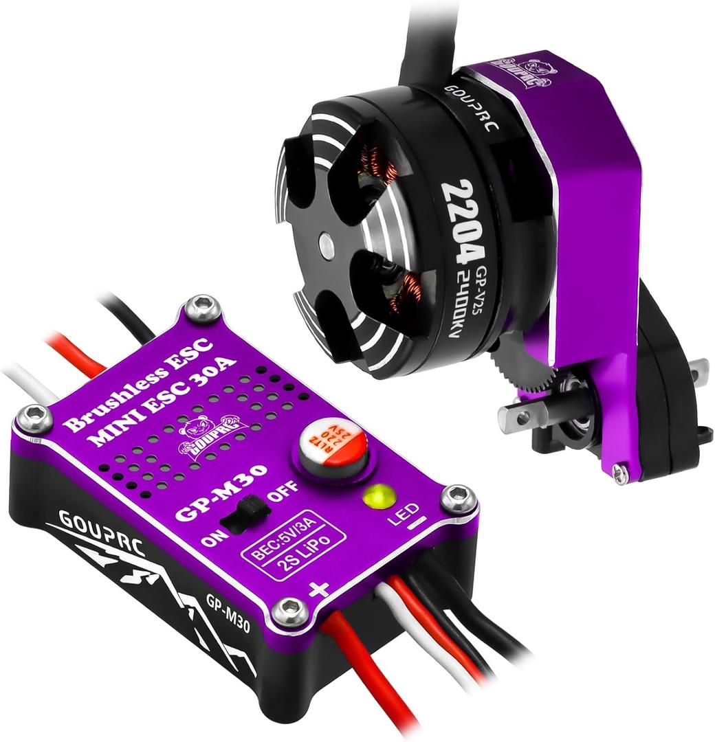 GOUPRC 2204 2400KV Brushless Outrunner Motor with Transmission & 30A Brushless Mini Esc for SCX24 Remote Control Crawler Car Truck Axial 1/24 Spiced Black Purple