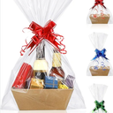 Empty Gift Basket Set 5 Pcs Basket for Gifts Empty Kraft Market Tray with Handles, 18 Bags, and 20 Multicolor Bows for Christmas Wedding Birthday(10 x 7 x 3 Inches)