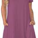 Women's Casual T Shirt Dress Summer Short Sleeve Swing Dresses with Pockets (Large, Mauve-1)
