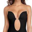 SHAPERIN Women's Backless Body Shaper Bra U Plunge Low Back Thong Shapewear Deep V Full Body Bodysuit (Large, Black)
