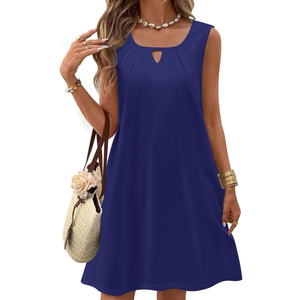 Zeagoo Womens Casual Summer Dresses 2025 Boho Sleeveless Sundresses with Pockets Pleated Beach Floral T Shirt Dresses S
