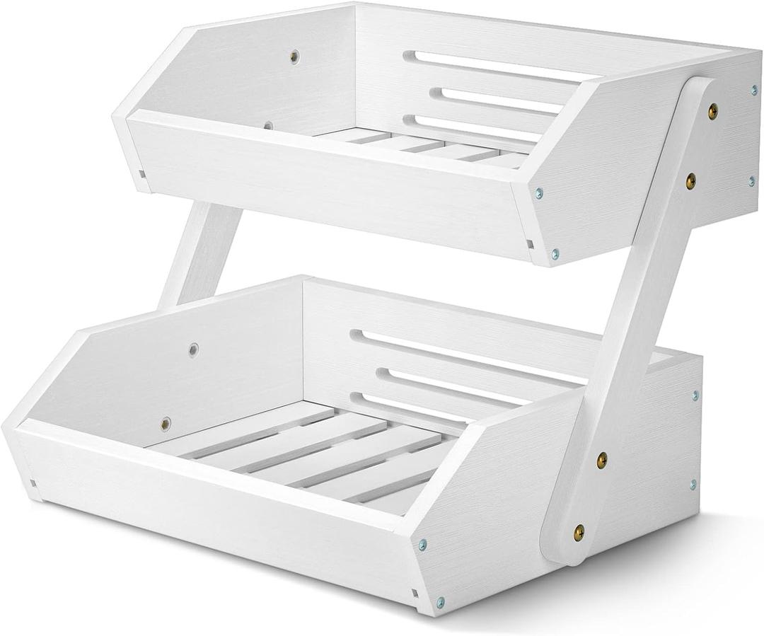 G.a HOMEFAVOR Fruit Basket for Kitchen, 2-Tier Fruit Bowl for Kitchen Counter, Vegetable Storage Stand for Fruit Shop, 15 mm Thickness (WHITE)