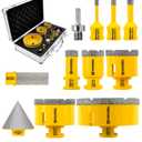 HIGHDRIL Diamond Drill Bits Kit with 5/8-11 for Porcelain Tile Ceramic Marble Brick Concrete Vacuum Brazed Hole Saw(6/8/10/20/35/50/65/100mm+50mm Chamfer Bit+20mm Finger Bit+Adapter) (Thread Set 10)