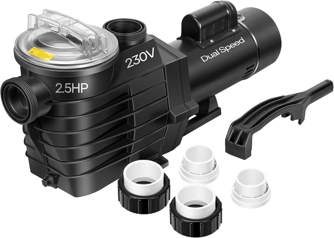 VIVOHOME 2.5HP 230V Pool Pump, Dual Speed with High Lift 79FT, Self-Priming DOE Energy Saving, 1.5" & 2" Connectors w/Strainer Basket for In-Ground Pools