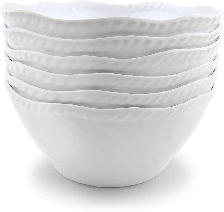 KX-WARE Melamine Cereal Bowls Set - 28 oz/6 inch 100% Melamine Soup/Salad Bowls | set of 6, White | Break-resistant and Dishwasher Safe, BPA Free