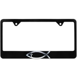 Elektroplate  Chrome Christian Fish Ichthys with Cross on Black All-Metal Standard Size Premium 3D License Plate Frame Tag Holder for Cars/SUVs/Trucks Weather-Proof Automotive Accessory