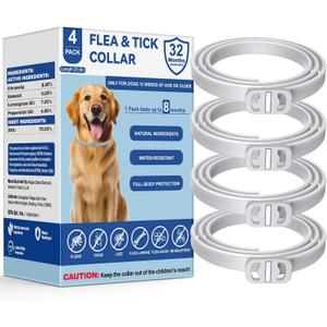 KOOSA Flea and Tick Collar for Dogs, 4 Packs Flea Collar for Dogs with Natural Essential Oils, Waterproof & Adjustable Flea and Tick Prevention Collar for Small Medium Large Dogs & Puppies, Grey