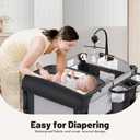 4 in 1 Height Adjustable Baby Playard, Foldable Nursery Center with Music Box Toy Rack, Side Storage, Changing Table, Large Portable Playpen for Newborns and ToddlersGray (black)