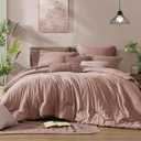 Monbix Queen Comforter Set - 7 Pieces Dusty Pink Cationic Dyeing Bed in a Bag Queen Bedding Sets with Sheets, Pillowcases & Shams, Reversible Bedding Comforters