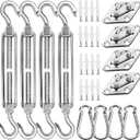 yofit 44 Pcs Shade Sail Hardware Kit, 6 Inch Outdoor Sun Sail Accessories, 304 Stainless Steel Turnbuckles & Brackets for Triangle/Rectangle Sails, Patio Canopy Installation Hardware Set Waterproof