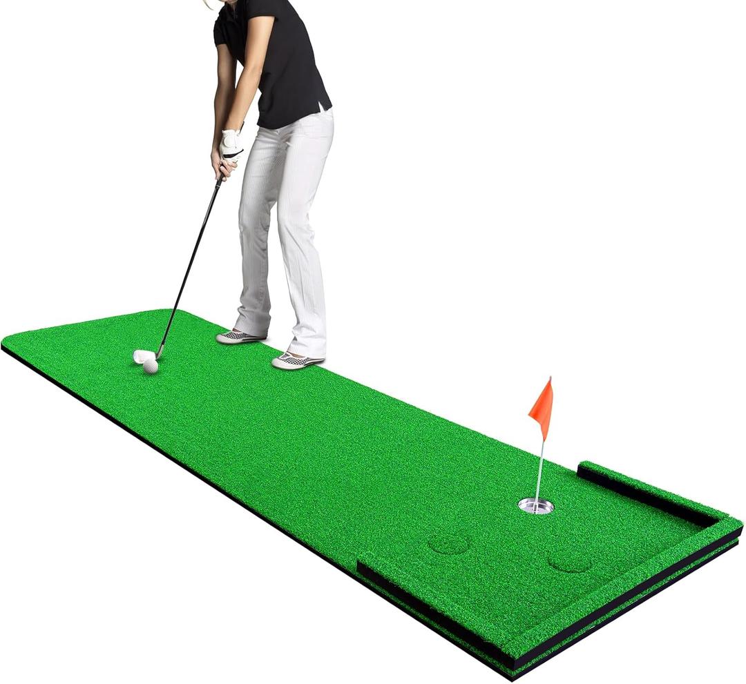 Wekin Golf Putting Green Mat Indoor,3x10ft Thickening Outdoor Portable Golf Pong Game Set Training Turf with Side Border,Movable Cup for Home Backyard Office (putting green 90cm)