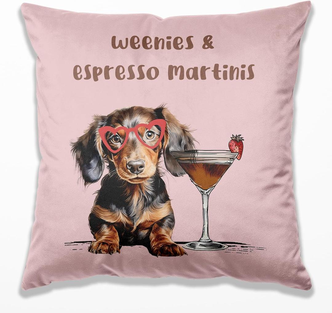 Pink Dachshund Martini Pillow Covers 18x18, Dachshund Lover Gifts, Gifts for Cocktail Lovers, Funny Sausage Weiner Dog Throw Pillow Covers for Bar Home Living Room Bedroom Sofa Couch