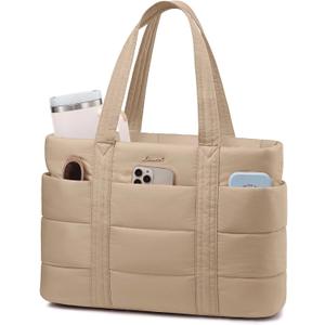 LOVEVOOK Tote Bag for Women, Large Puffer Work Tote Bag for 15.6 Inch Laptop, Lightweight Travel Tote with Zipper Gifts for Women