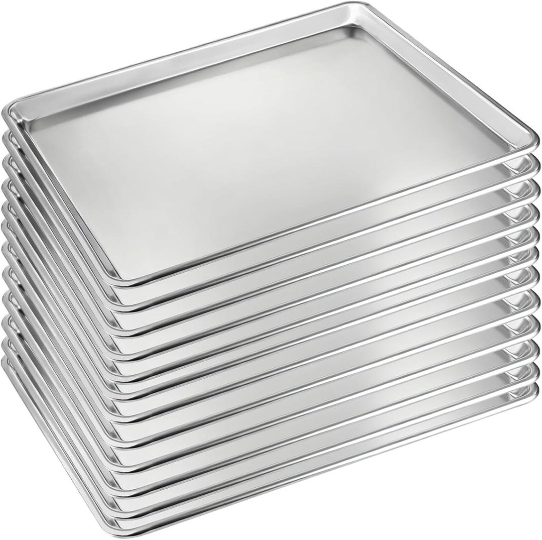 Bastwe 12 Pack Half Size Baking Sheet Pan Set, Aluminum Commercial Quality Cookie Sheet for Baking or Roasting, Large Thick Baking Tray Prevents Warping, 13" × 18" Cookie Tray Pan