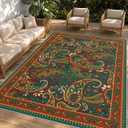 Arenarug Paisley Waterproof Outdoor Rug 9x12, UV Resistant, Terracotta | Machine Washable, Easy to Clean, Non Slip, Faux Linen Outdoor Carpet for Patio, Deck Balcony Backyard