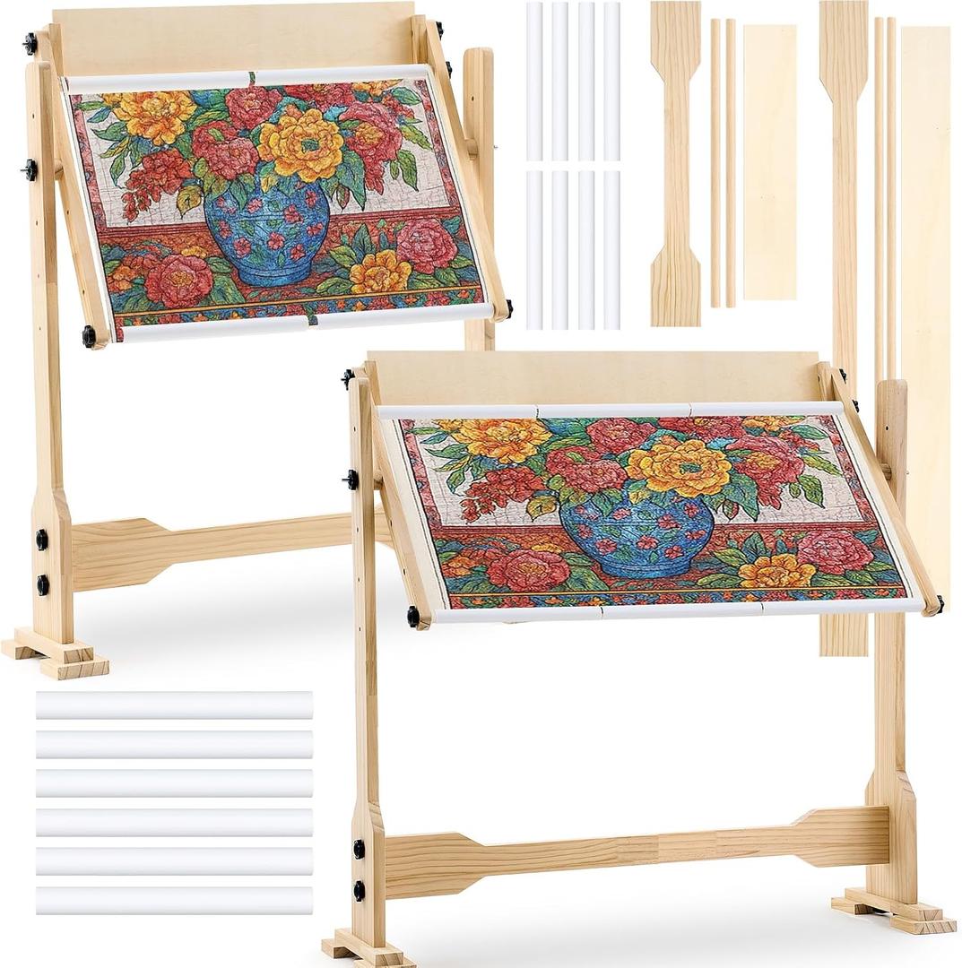Colingmill Needlework Table and Adjustable Embroidery Stand, Cross Stitch Hoop Stand, Beech Wood Tapestry Cross Stitch Embroidery Frame Holder 21.5 x 16.3 and 44.3 x 16.3