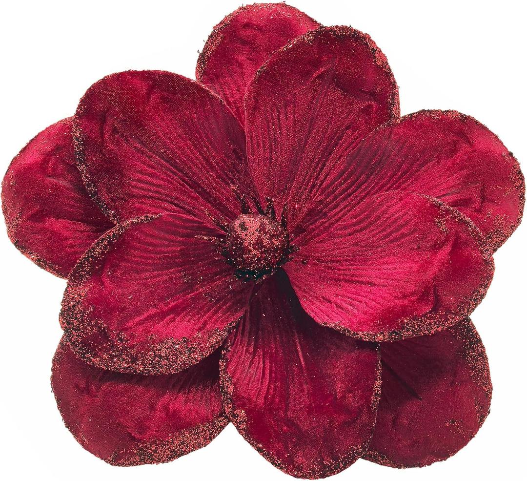 M2cbridge Christmas Velvet Flower Magnolia Flowers Artificial Poinsettia Stems Wedding Party Decor,4PCS (Burgundy)