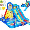 Water Bounce House Double Slide for Kids 3-12, Extra Large Inflatable Bouncy Castle with Long Slide, 550W Air Blower, Ball Pit, Swim Pool, Climbing, Bouncy House for Party Birthday Event