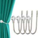 Curtain Holdback, 4Pcs Wall Mounted Drapery Tiebacks with Clear Crystal Ball, Heavy Duty Metal Decorative Window Drapery Curtain Holder Curtain Hooks with Screws, Sliver