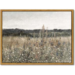 InSimSea Framed Canvas Wall Art Vintage Decor, Classical Oil Painting Canvas Prints Champ fleuri Vintage Wall Art for Home Room Bathroom Decor, 12"x16"