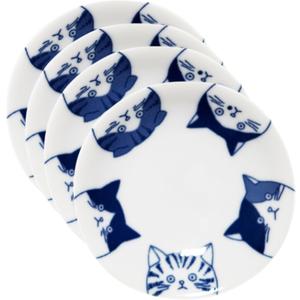 Japanese Cat Design Ceramic Small Plates - Set of 3 - Great for Sushi, Dips, & Desserts, Cat Quintet