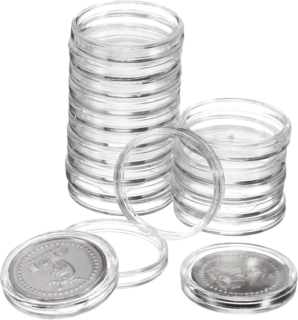 uxcell 20 Pcs 25mm Silver Dollar Coin Holders, Plastic Coin Capsule Covers Acrylic Clear Round Coin Collection Supplies Container for Silver Coin Protectors or NFC Tag