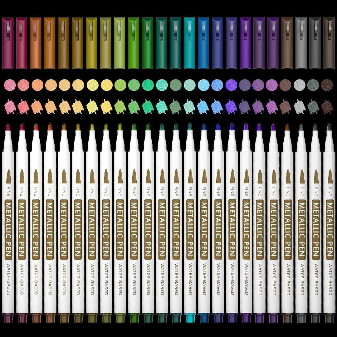 3 x Lelix 24 Colors Metallic Marker Pens, Fine Tip Paint Pens for DIY Photo Album, Black Paper, Card Making, Rock Art Painting, Scrapbooking, Glass, Metal, Wood