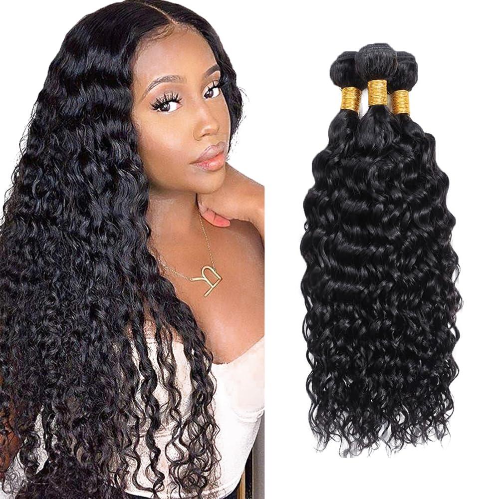 Bundles Human Hair Water Wave Bundles Wet and Wavy Bundle 16 18 20 inch #1B Human Hair Bundle Natural Black Color