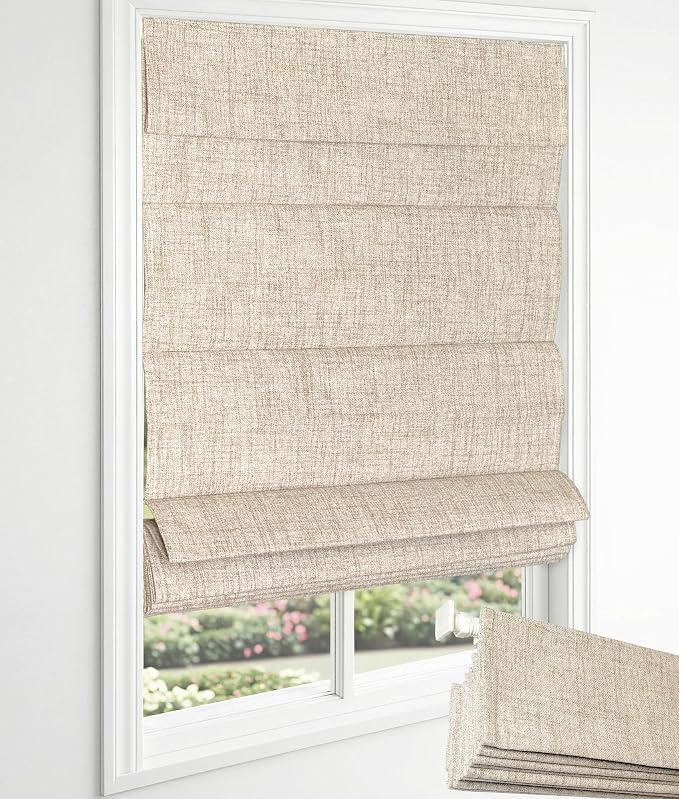 Blackout No Drill Roman Shades, 33" W x 64" H, Beige