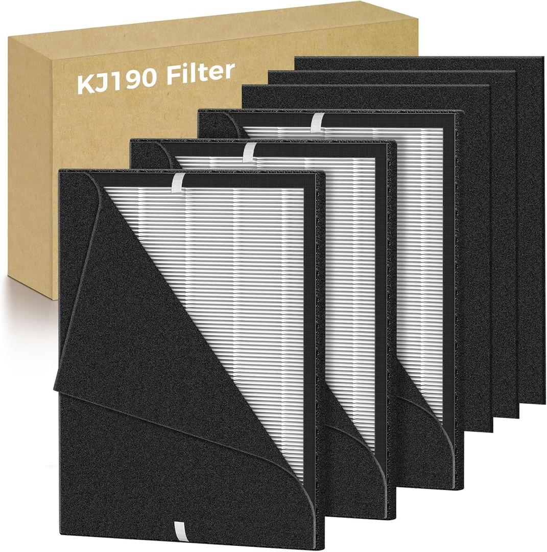 3 Pack KJ190L Replacement Filter Compatible with MOOKA KJ190L Air Purifier, 3 in 1 High-Efficiency Filters & 6 Washable Pre Filters, True HEPA Activated Carbon Filter for Home Large Room