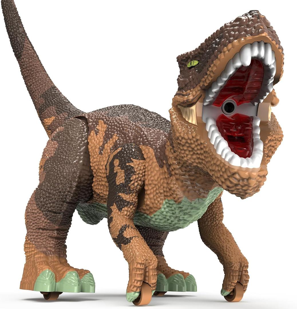 Large Dinosaur Toys for Kids 3-9, Big Dinosaur Tyrannosaurus rex Figure Toy Belly Storage, Gliding Wheels, Lights Sounds & Mist Spray T-Rex That eats Toy for Boys Gift.. (Dark Blue) (Brown), Medium