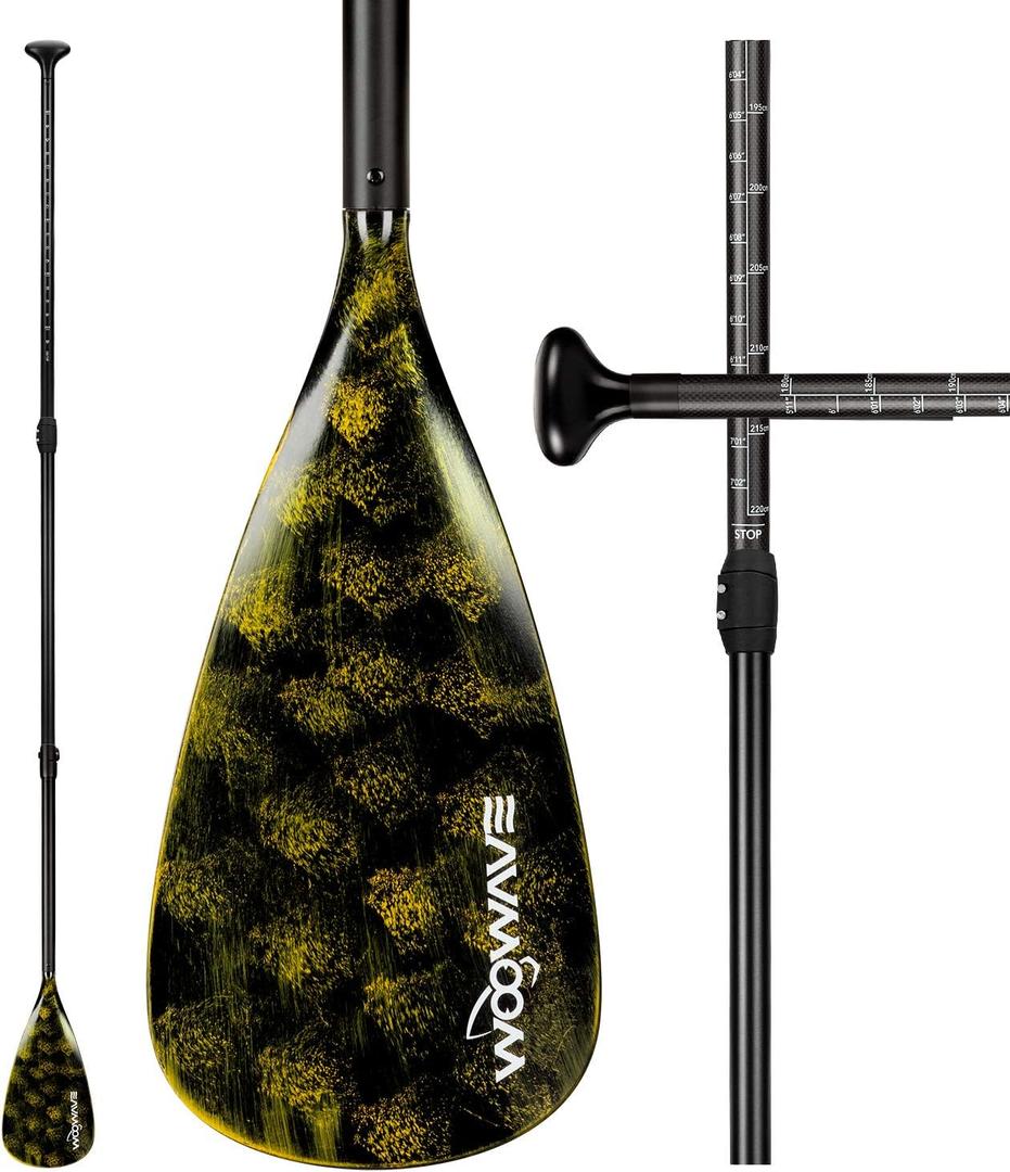 WOOWAVE SUP Paddle Adjustable 3 Piece Stand-Up Paddles Floating Portable Paddle Board Accessories (Aluminum Alloy, Fiberglass, Carbon Fiber Optional)