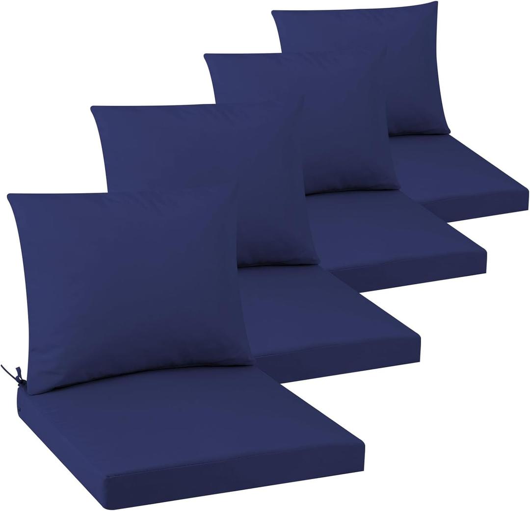 Outdoor Seat Cushion Set 22 x 22 In, Water-Resistant & Fade-Resistan, Patio Furniture Cushions with Removable Cover Deep Seat & Back Cushion with Handle and Adjustable Straps for Chair Sofa, 4PC