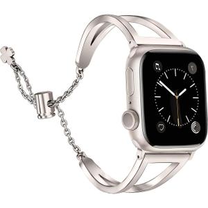 Secbolt Stainless Steel Bands Compatible with Apple Watch Band 38mm 40mm 41mm 42mm iWatch Series 10/ 9/ SE/ 8/ 7/ 6/ 5/ 4/ 3/ 2/ 1, Dressy Metal Bangle Bracelet Women, Starlight