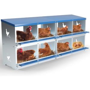 Chicken Nesting Box 8 Compartments Laying Boxes for Chicken Hens Ducks Poultry Protect Eggs Chicken Coop Easy Egg Collection Wall Mount Metal Nest Box for Chicken Coop (8 Holes)
